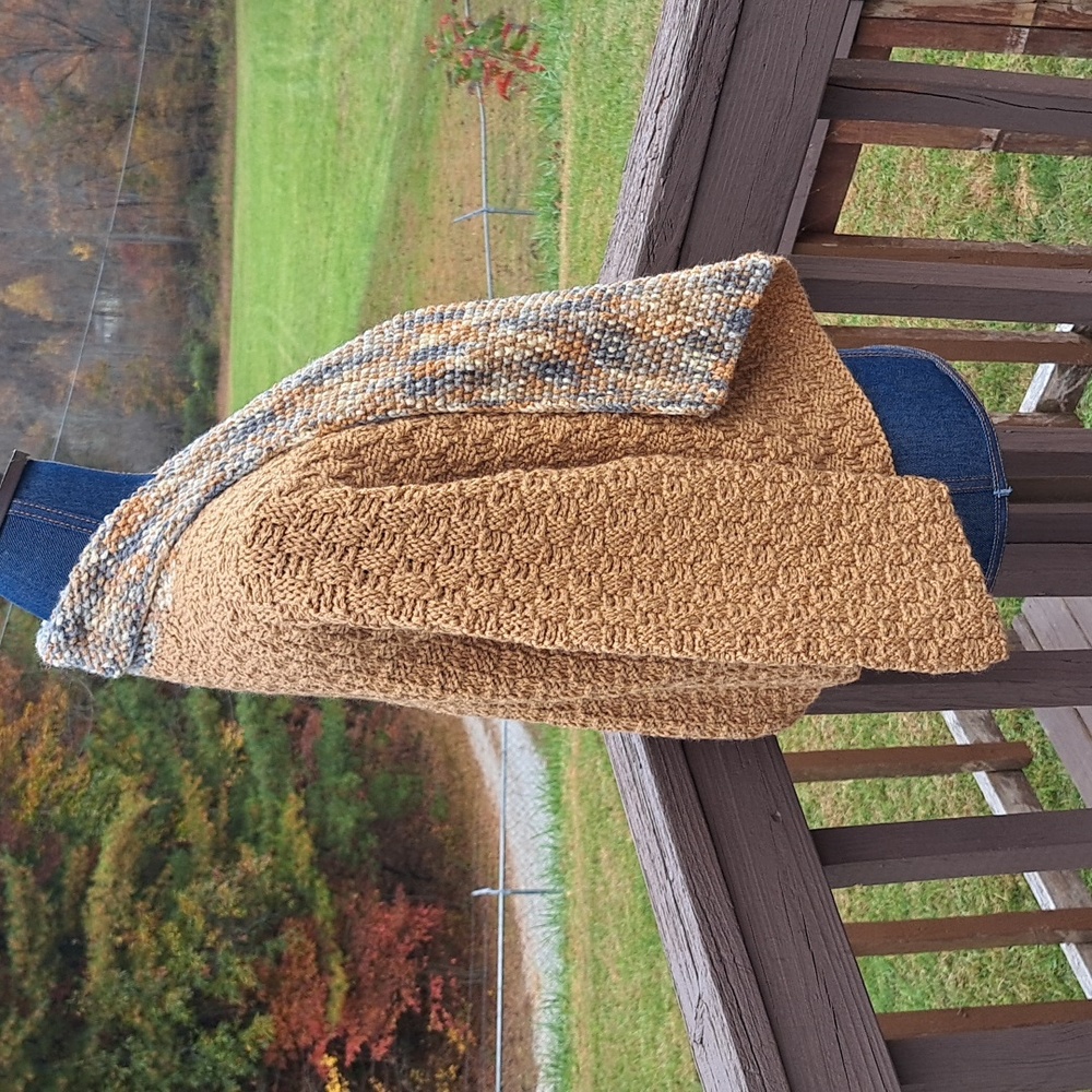 Hand Crafted Chunky Knit Cropped Sweater Brown Kimono Cardigan Boho Chic - Picture 9 of 12